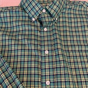 Jos. A. Bank Green & Navy Plaid Button Down Shirt (X-Large)